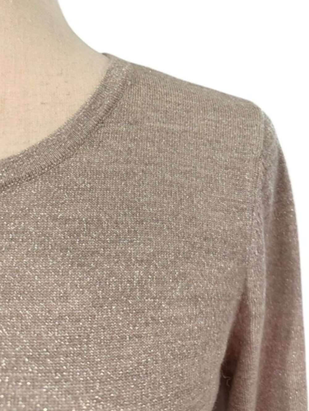 RSVP by Talbots Women Top Metallic Beige Merino Wool Bell Sleeves Petite Med EUC - Picture 5 of 16